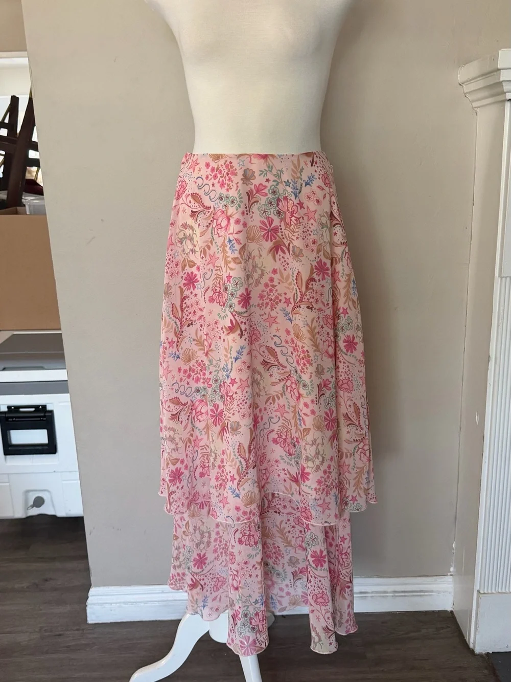 Abercrombie & fitch 3 in 1 Floral Pink Tiered Maxi Dress with Cutout